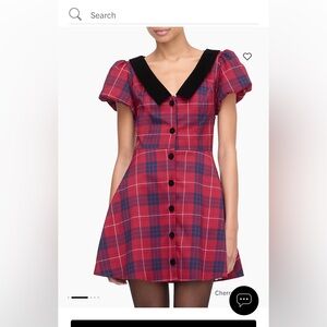 Hill House Samantha Cherry Tartin Red and Blue Plaid Dress with Black Collar